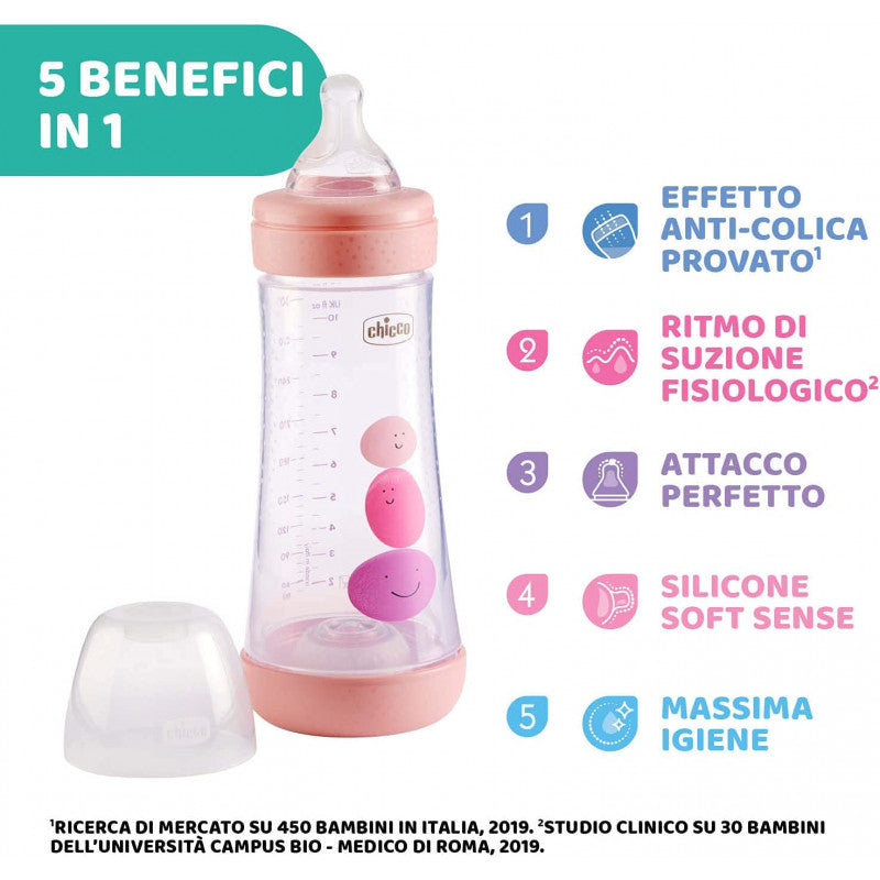 Biberon Chicco Perfect 5 - 300 ml - Rosa Kiss Me - 12