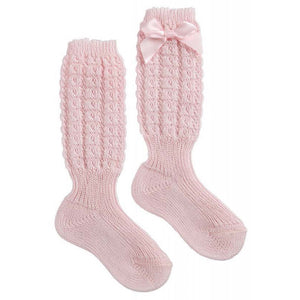 Calzino Lungo in Cotone con Fiocchetto Rosa - 10 - 12