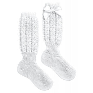 Calzino Lungo in Cotone con Fiocchetto Bianco - 16 - 19