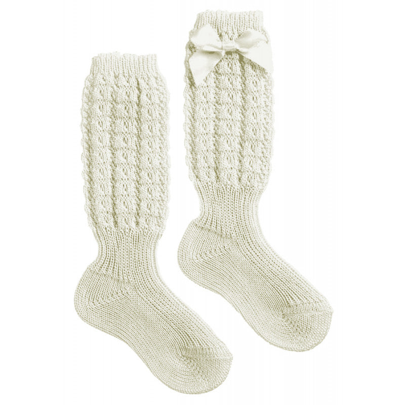 Calzino Lungo in Cotone con Fiocchetto Panna - 16 - 19