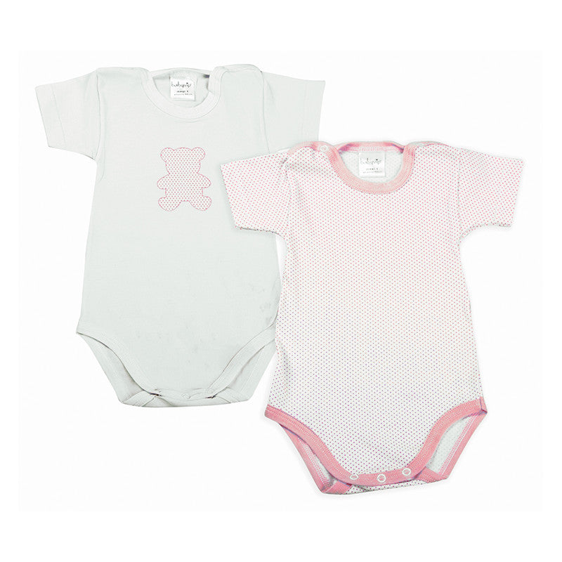 Set 2 Body Neonato a Mezza Manica - Pois Rosa
