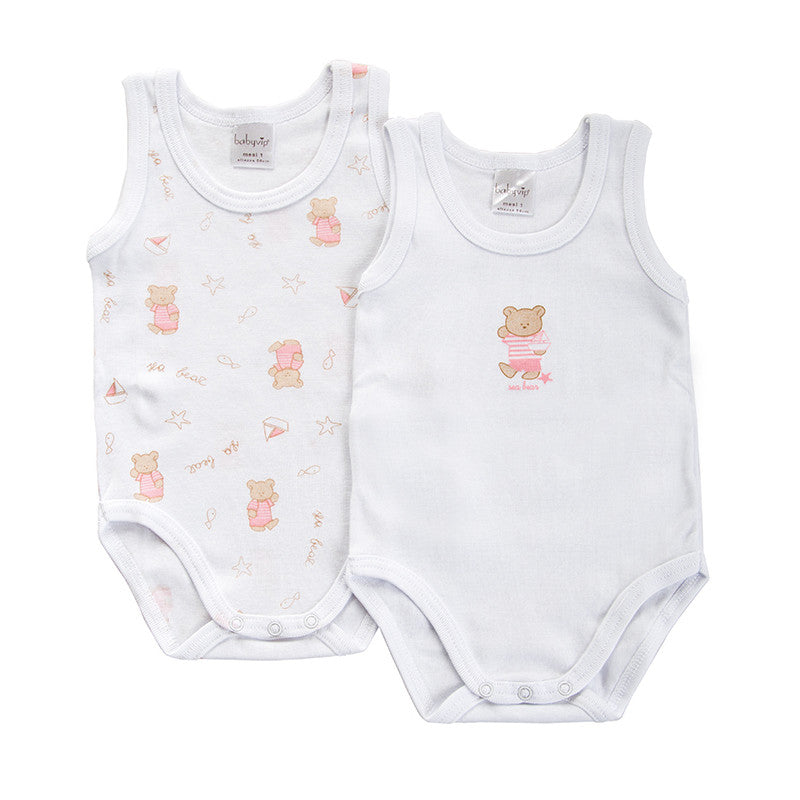 2 Body Neonato a Giro Manica Orsetto Rosa - 9 Mesi