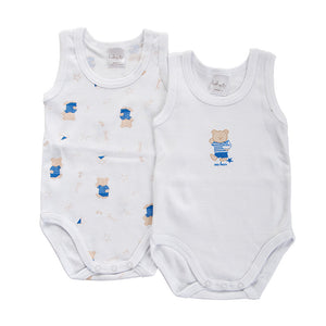 Set 2 Body Neonato a Giro Manica Orsetto Azzurro - 3 Mesi